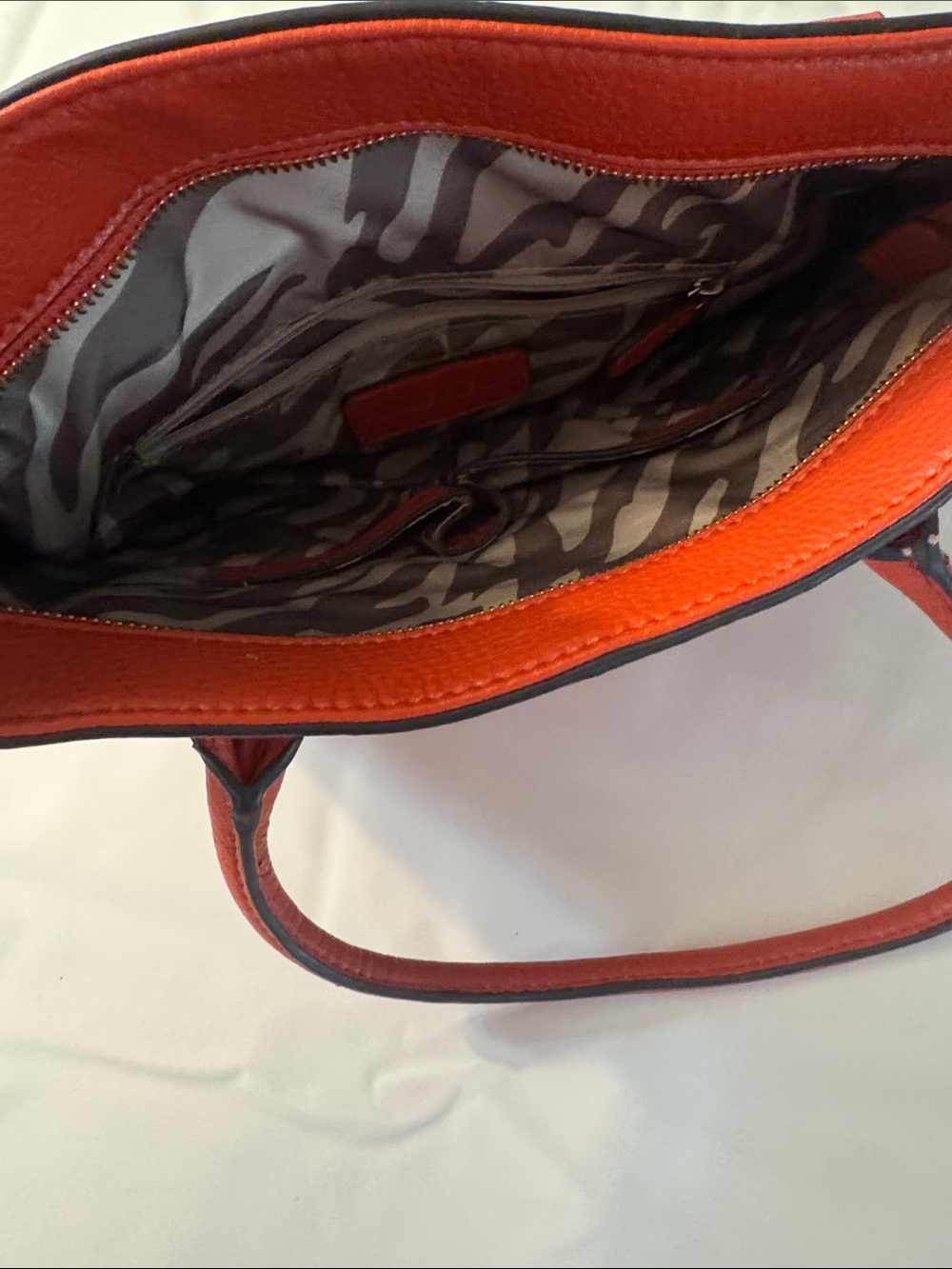 Anne Klein Red Leather Tote with Zebra-Print Lining